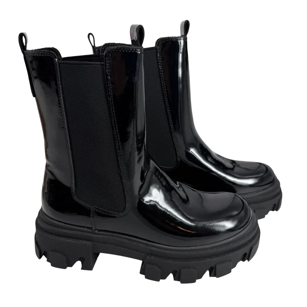 Dream Pairs Womens Black Patent Chunky Platform Chelsea Lug Sole Boots Size‎ 5.5